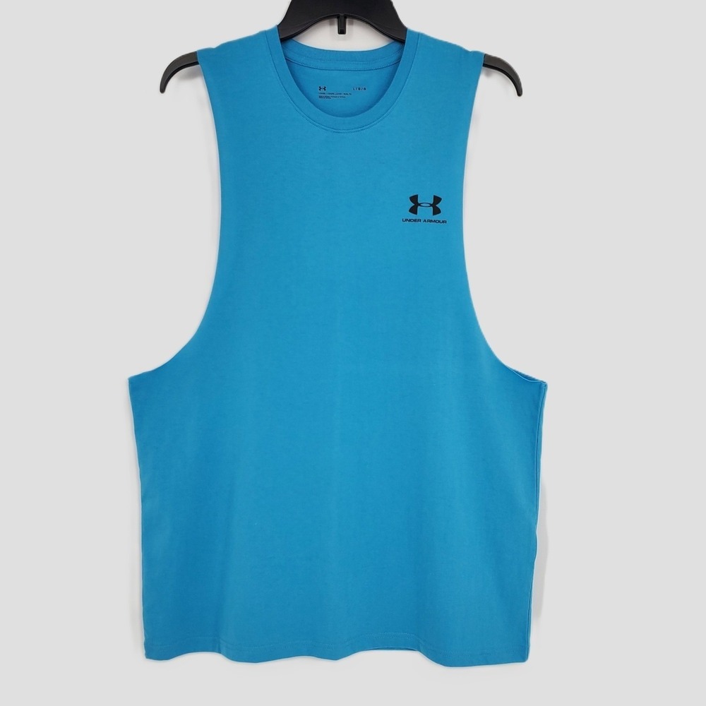 Under Armour Mens Size Large Loose Fit Cut Off Tank Top‎ Blue Athletic Tagless